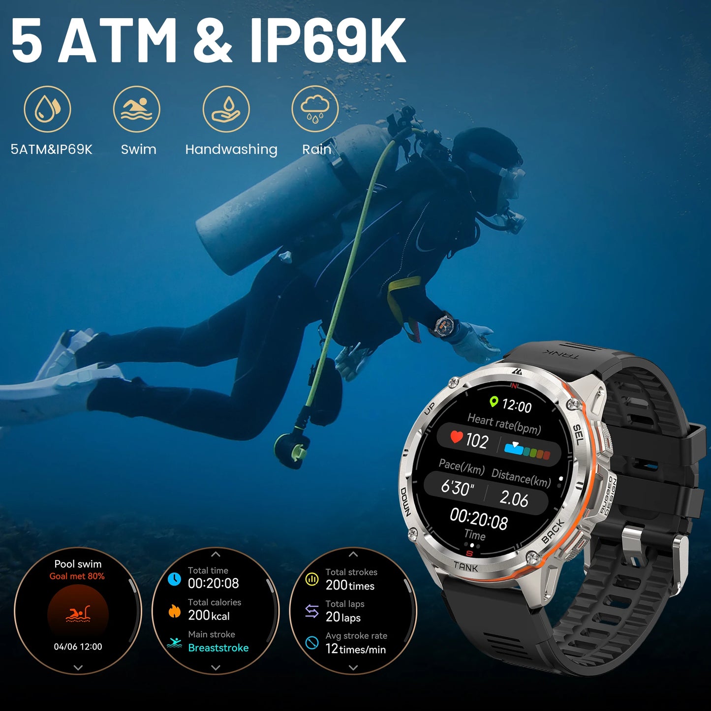 Original KOSPET TANK T3 Ultra Smart Watch for Men and Women GPS Fitness Tracker with AMOLED Display and Bluetooth Connectivity