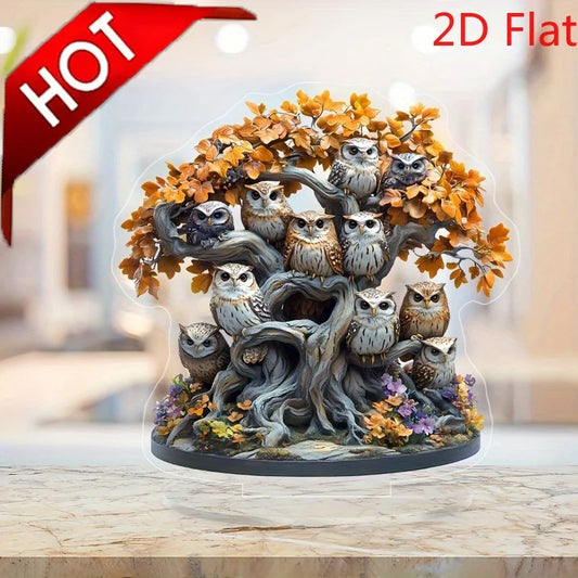 2D Owl and Tree of Life Acrylic Suncatcher Elegant Desktop Wall Decor for Living Room Bedroom and Parties