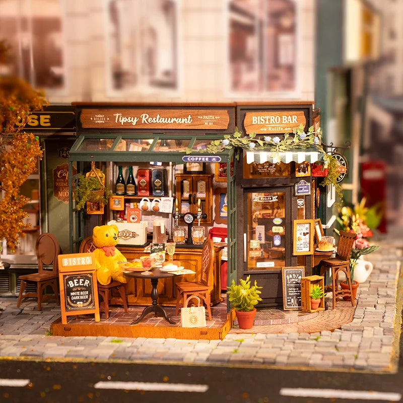 Robotime Tipsy Restaurant Wooden Miniature Dollhouse Kit