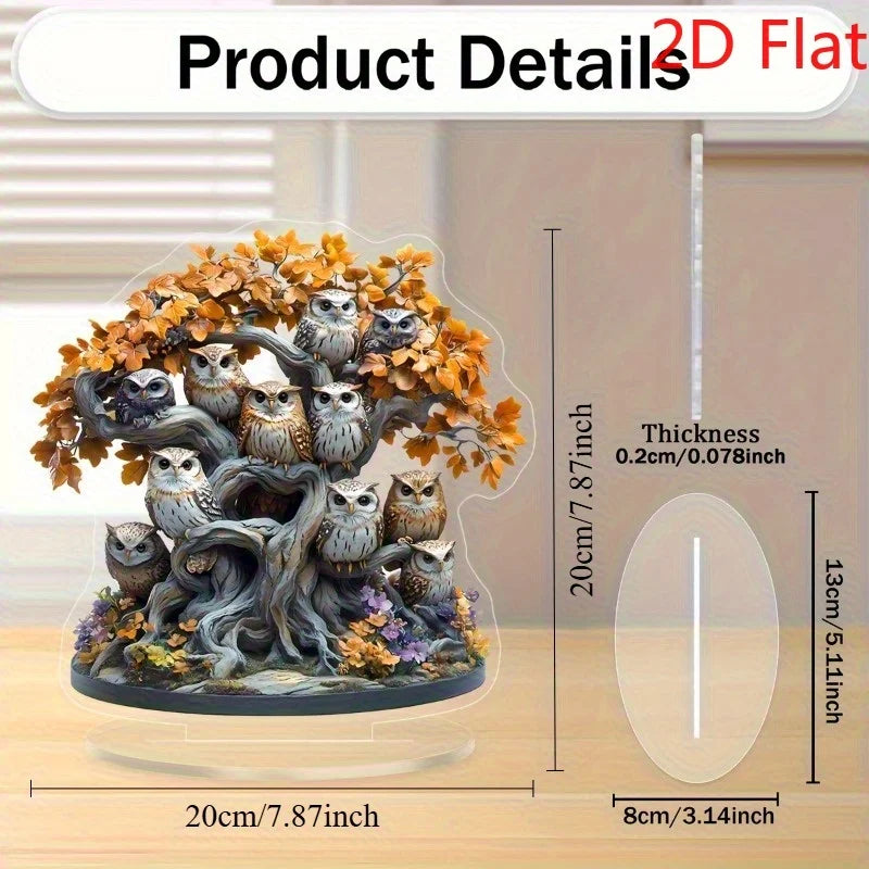 2D Owl and Tree of Life Acrylic Suncatcher Elegant Desktop Wall Decor for Living Room Bedroom and Parties