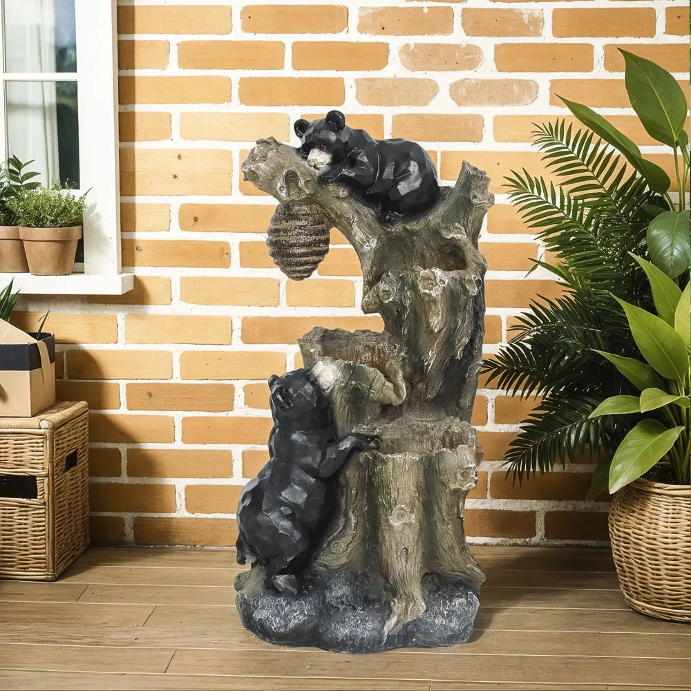 22.4 Inch 3 Tier Outdoor Water Fountain Freestanding Resin Brown and Black