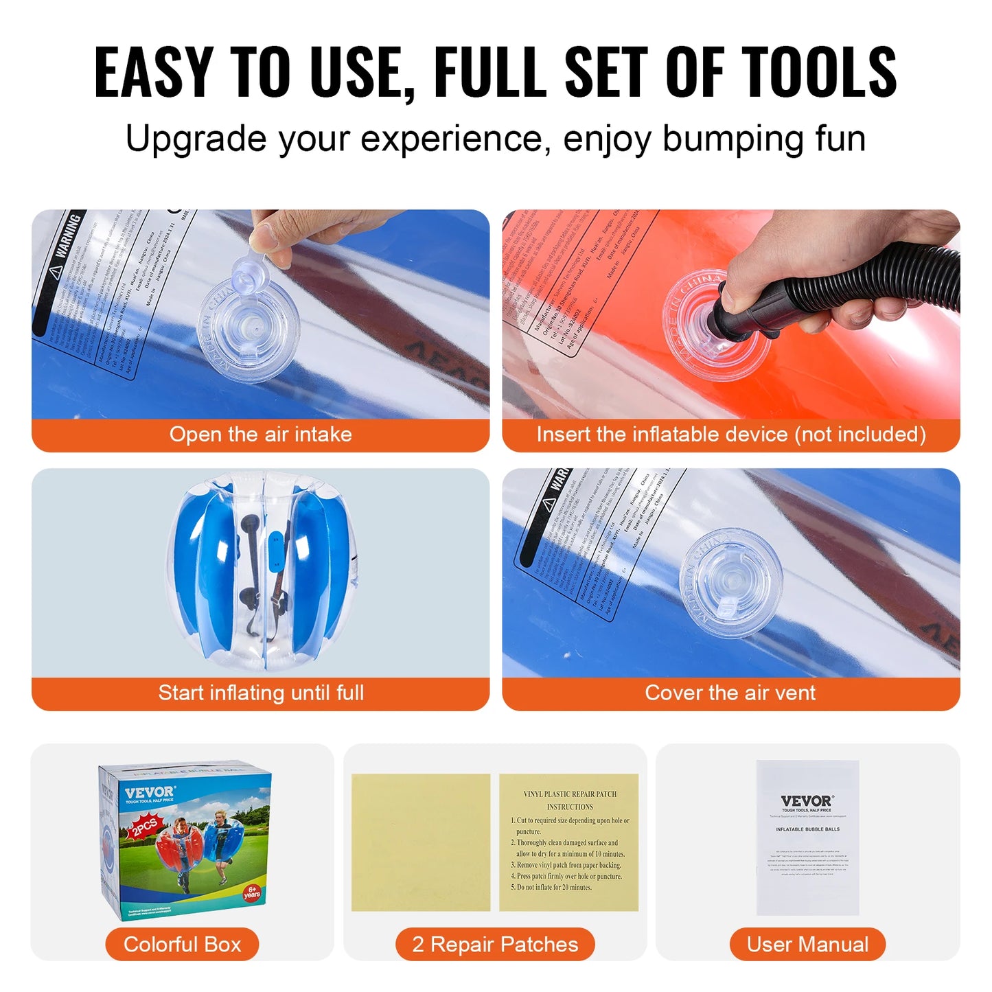 SucceBuy 2 Pack 2/3FT Inflatable Bumper Balls Body Sumo Zorb Balls for Kids and Teens Durable PVC Human Hamster Bubble Balls