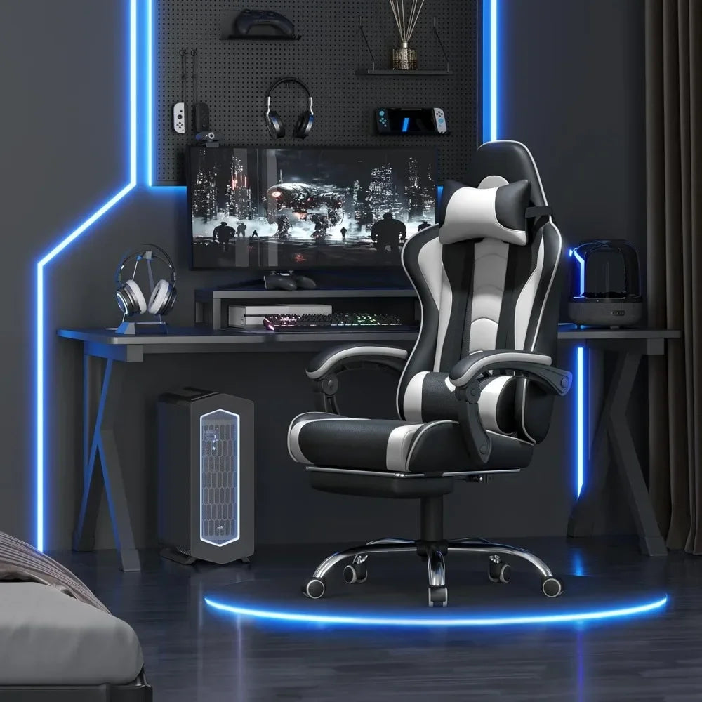 Ergonomic Gaming Chair with Swivel Seat and Headrest Adjustable Video Game Chair with Massage Lumbar Support and Footrest Height