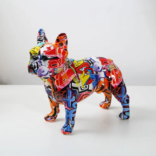 Creativity Modern Colorful French Bulldog Statue Wholesale Graffiti Office Ornaments Resin Dog Home Decor Crafts