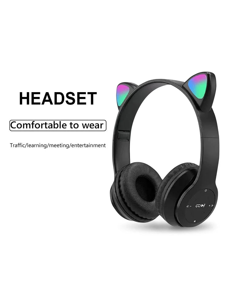 APWIKOGER Wireless Cat Ear Gaming Headset With Glow Light