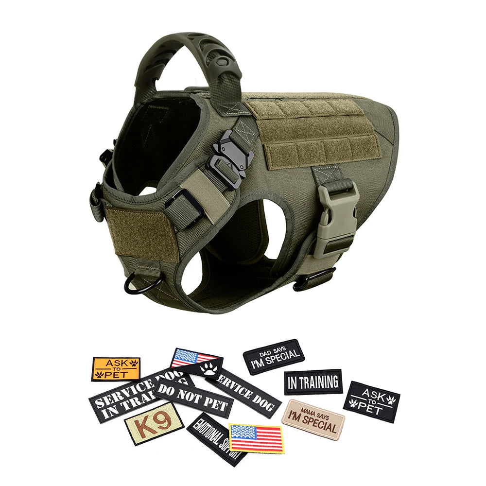 Military Large Dog Harness Collar Leash Bags Patches Set Tactical Vest for Malinois Training