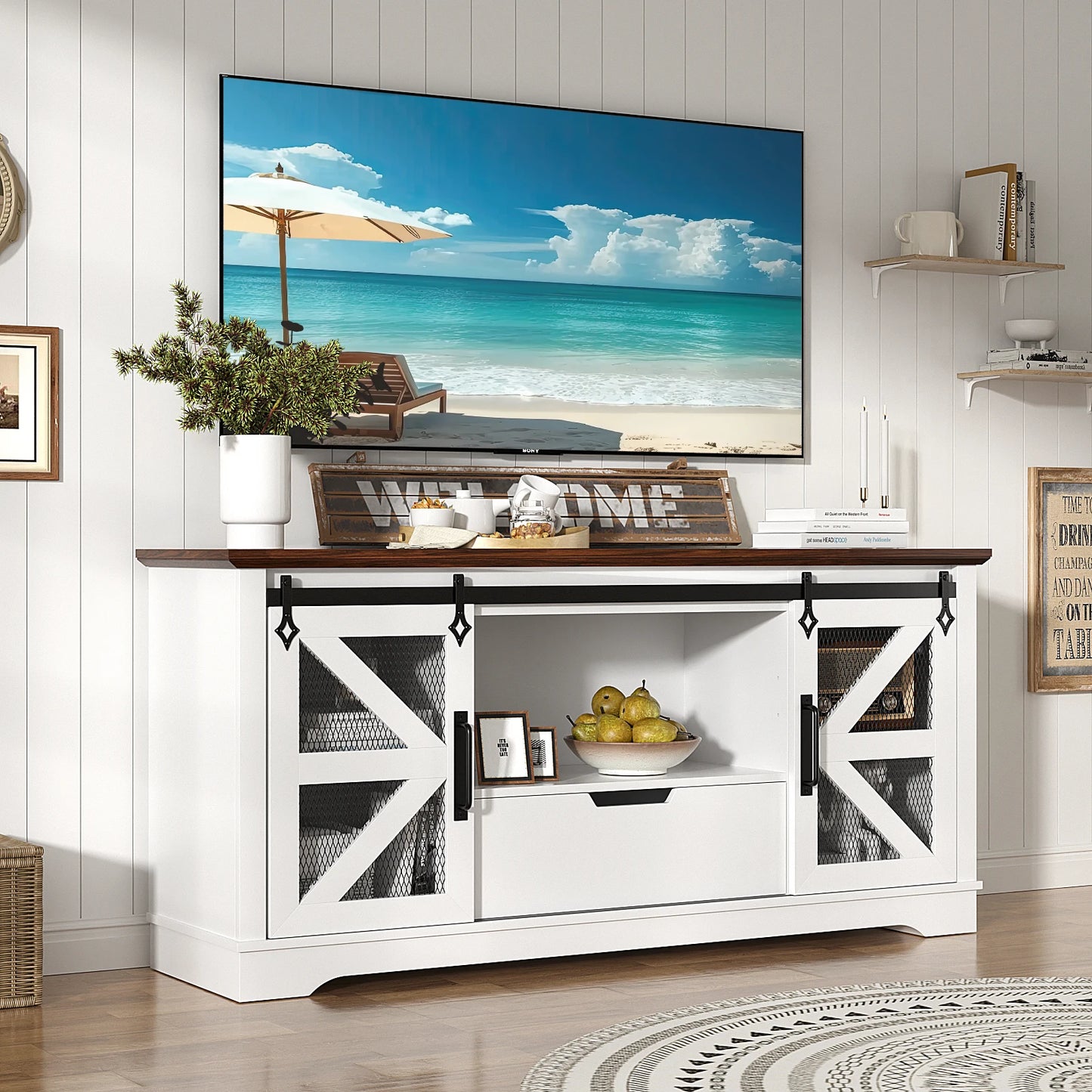 VOWNER Modern TV Stand Media Console With Drawer Cabinets