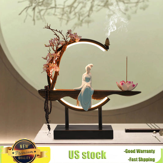 Bymaocar New Chinese Style Zen Meditation Incense Burner Set Unique Smoke Tabletop Decoration for Living Rooms Tea Rooms