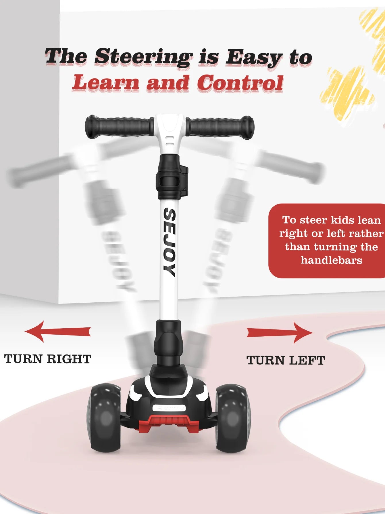 Sejoy Three Wheel Kick Scooter With LED Lights For Kids