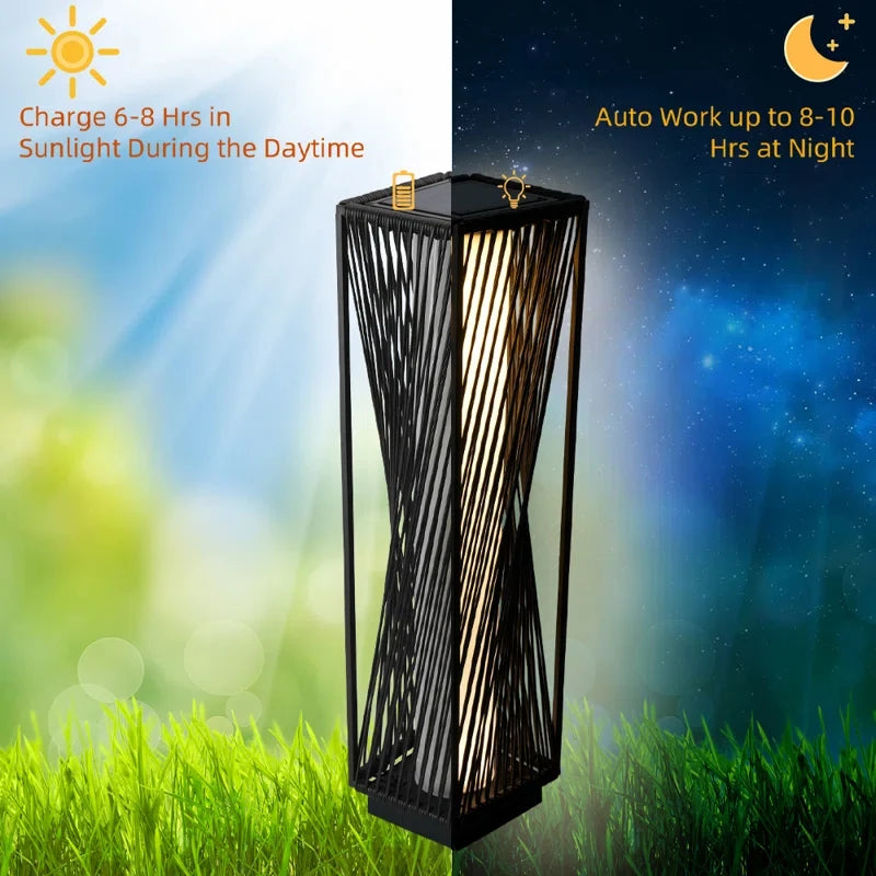Outdoor Solar Floor Lamp Patio Weather Resistant Resin Wicker Solar Light for Yard Garden Pathway Deck