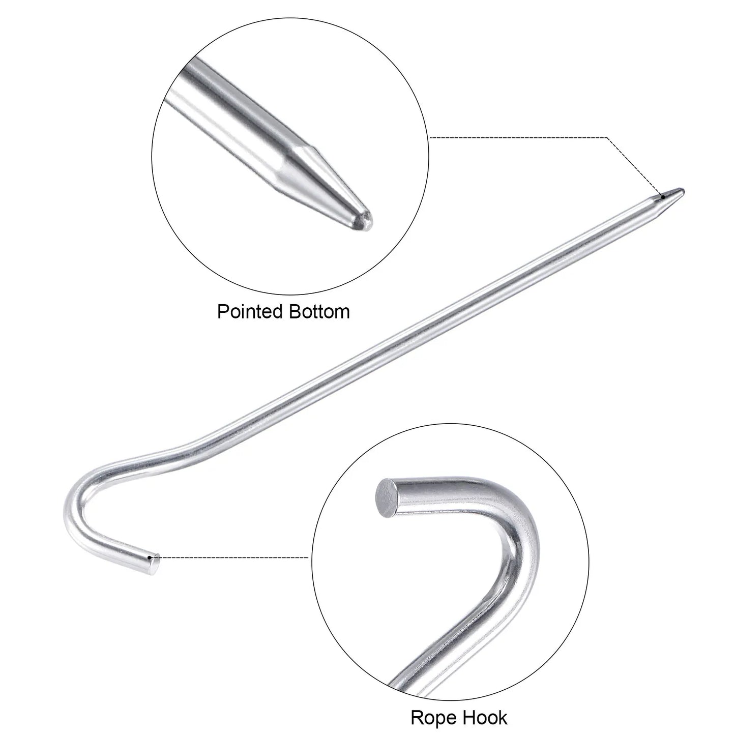 Aluminum Tent Stakes with Hook Kit 6Pcs 18.3cm Ground Pegs and Storage Bag for Outdoor Camping Canopy Tarp