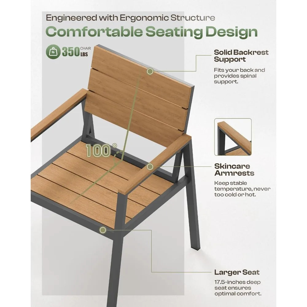 Outdoor Dining Set for 6 with Umbrella Hole 7 Pieces HDPS Patio Table and Chairs Set