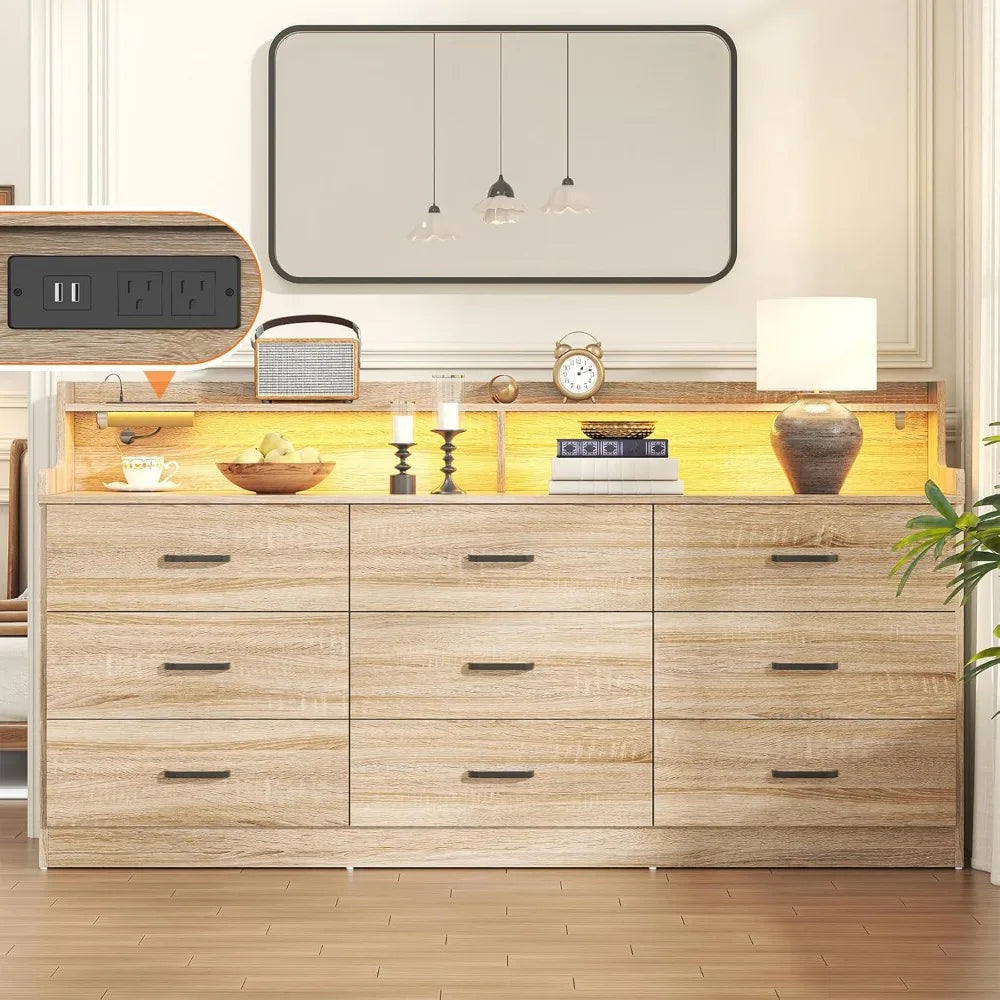 Guangbai 9 Drawer Dresser With Built In Power Outlet