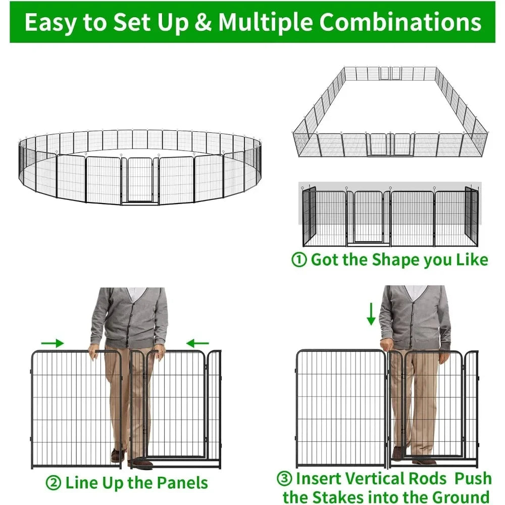 Dog Playpen Outdoor Extra Wide 40 Inch High Rust Resistant Portable RV Campground with Gates 84 Feet 561 Square Feet