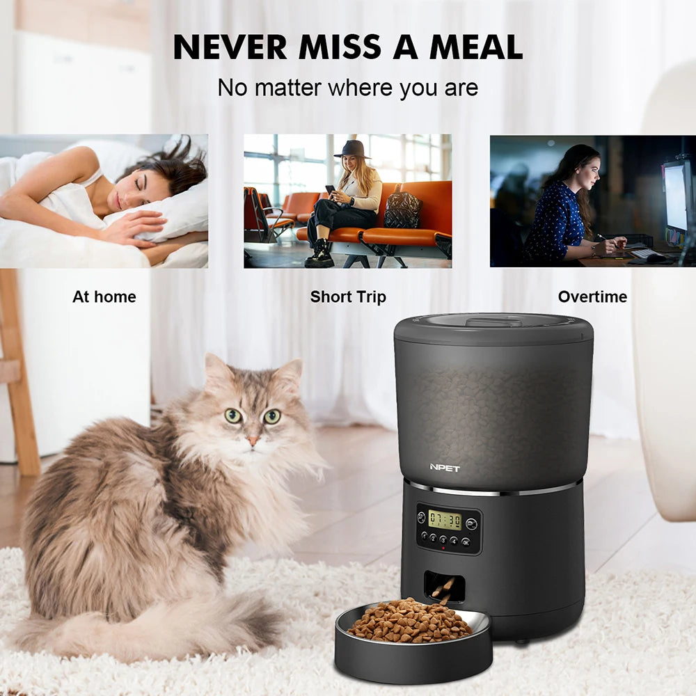 NPET 4L Automatic Smart Pet Feeder for Cats and Dogs with Stainless Steel Bowl Customizable Healthy Food Portions 1 to 9