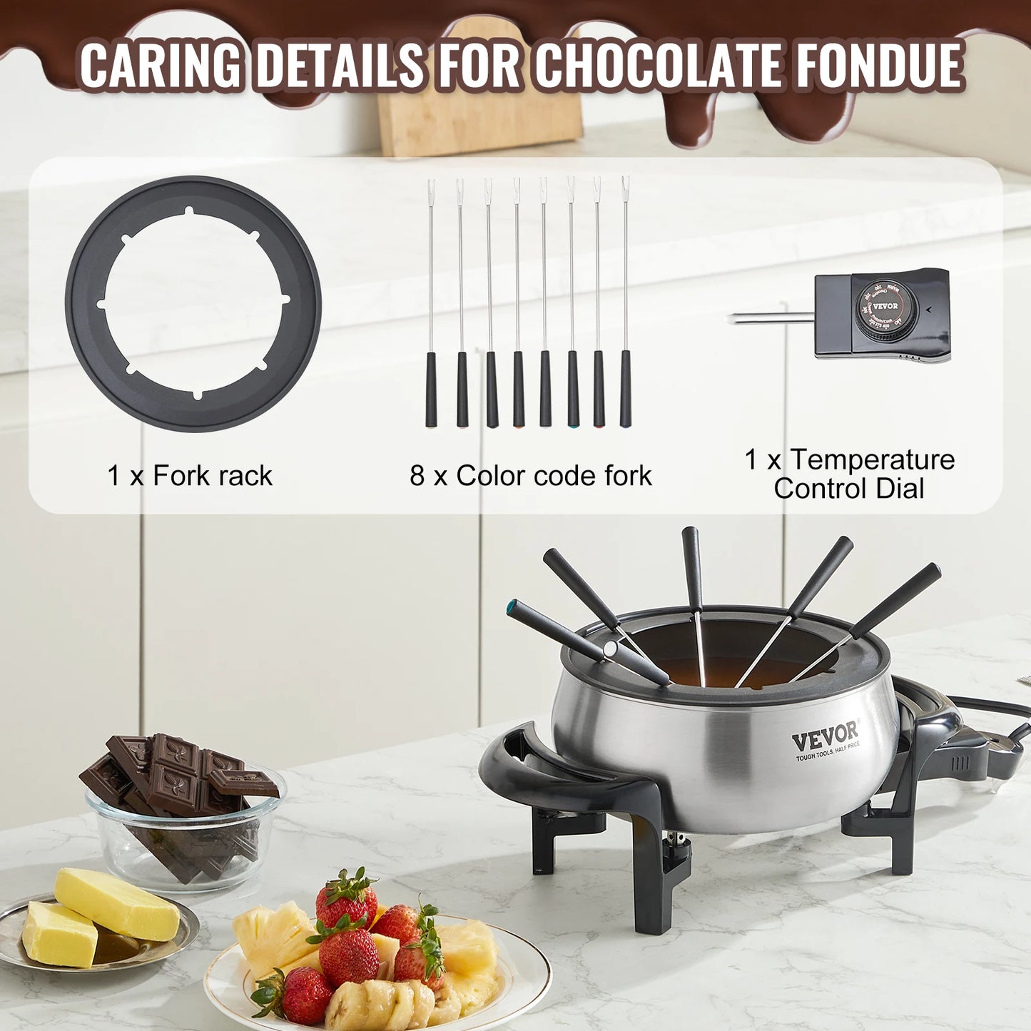 SucceBuy Electric Fondue Pot Set For Cheese And Chocolate