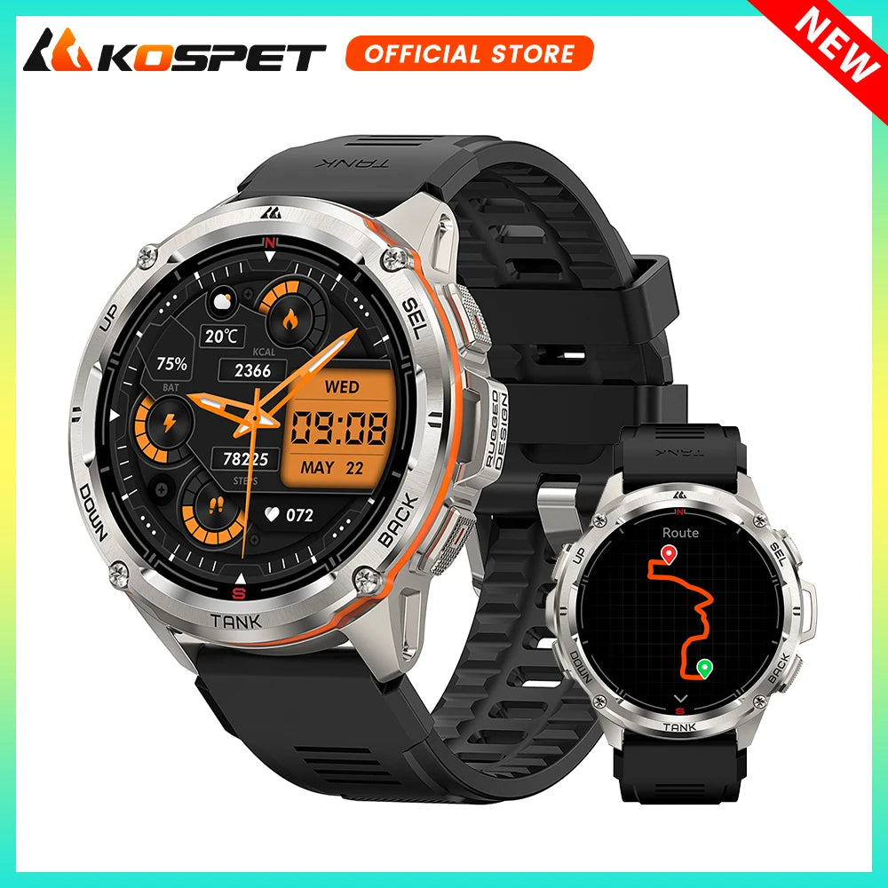 Original KOSPET TANK T3 Ultra Smart Watch for Men and Women GPS Fitness Tracker with AMOLED Display and Bluetooth Connectivity