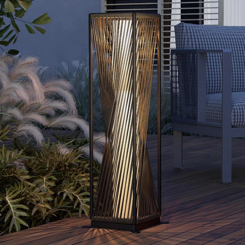 Outdoor Solar Floor Lamp Patio Weather Resistant Resin Wicker Solar Light for Yard Garden Pathway Deck