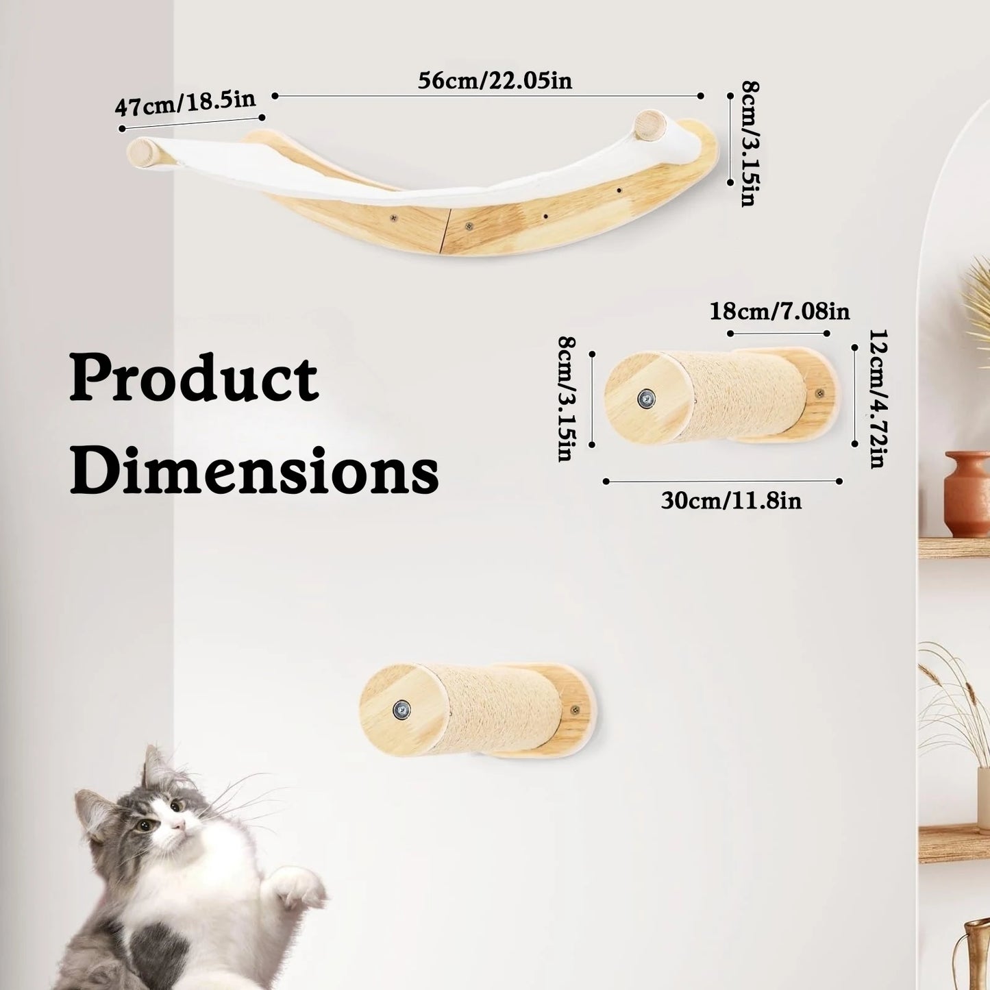 Cat Hammock Wall Mounted Cat Shelf With Two Steps Wood Cat Wall Shelves And Perches For Sleeping Playing Climbing And Lounging