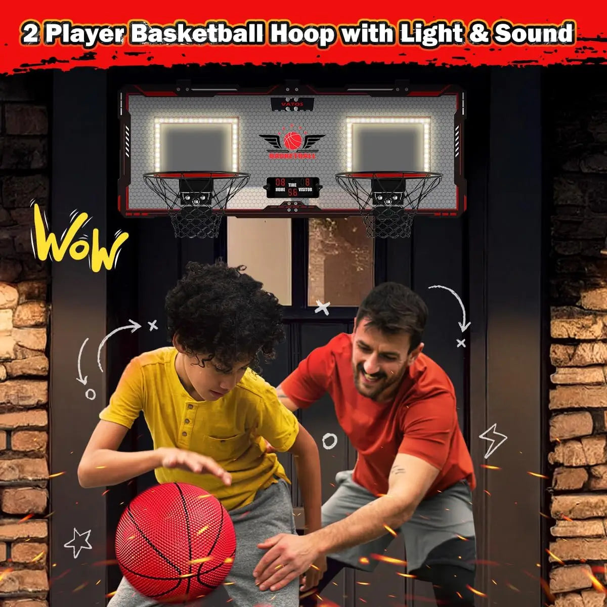 Vatos 2x Basketball Hoop Indoor Outdoor Electric Mini Scoreboard with 4 Balls Toy Gift for Kids Boys Girls Sports Game