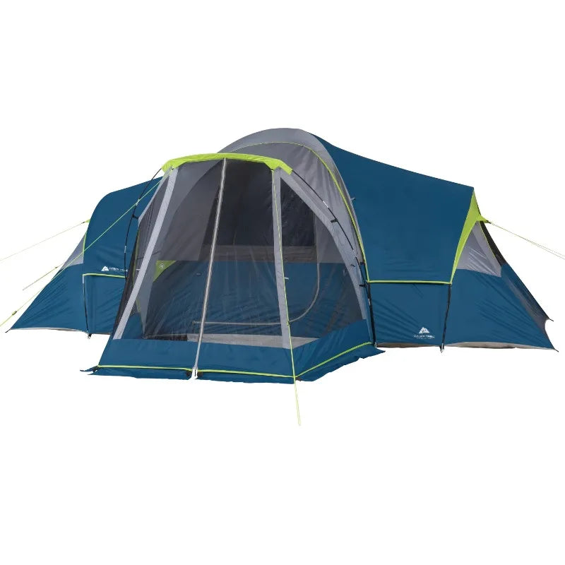 Ozark Trail 10 Person Dome Tent with Screen Porch 3 Room Family Camping Tent with Weather Protection
