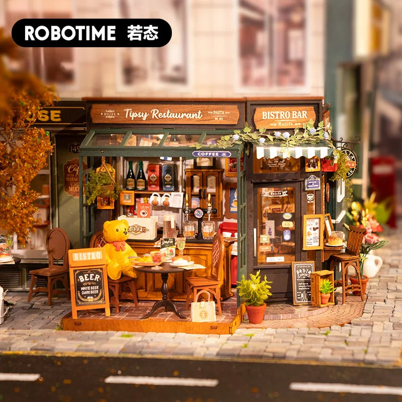 Robotime Tipsy Restaurant Wooden Miniature Dollhouse Kit