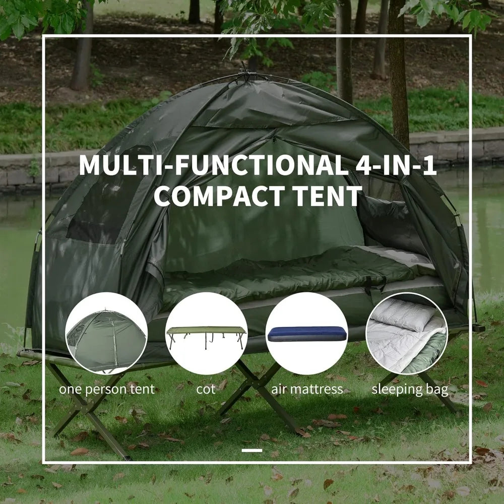 Multifunctional Folding Camping Cots for Adults Elevated Tent with Sleeping Bag Thick Air Mattress Pad