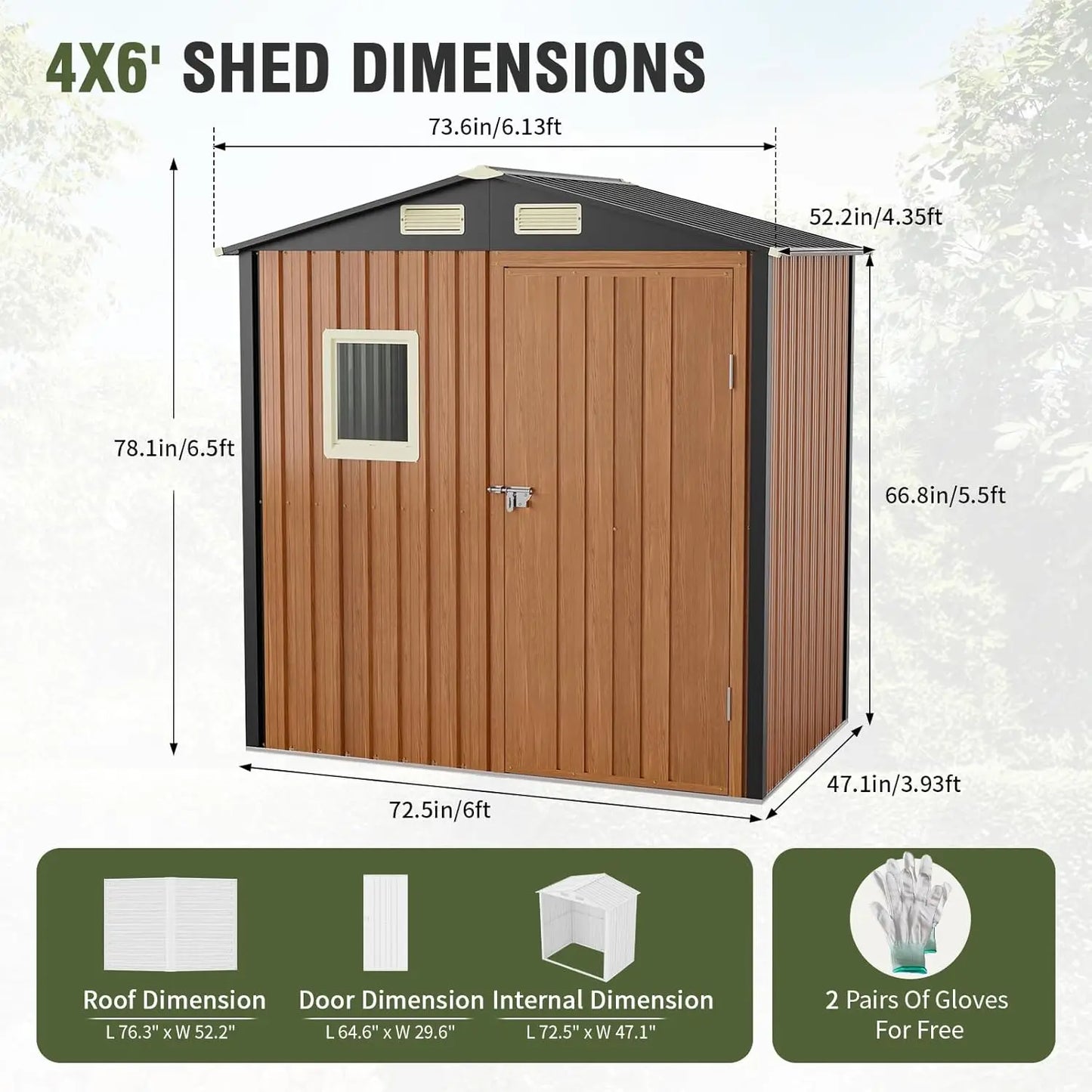 Outdoor Storage Shed 6x4 Ft Lockable Metal Garden Shed with Window Tool Shed Tiny House Vertical Storage Building for Backyard Lawn Patio and Bike