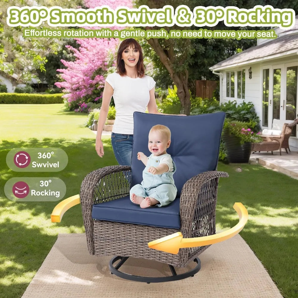 Outdoor Patio Furniture Set Wicker Sectional Couch with Loveseat and 360 Degree Swivel Rocker Glider Chairs