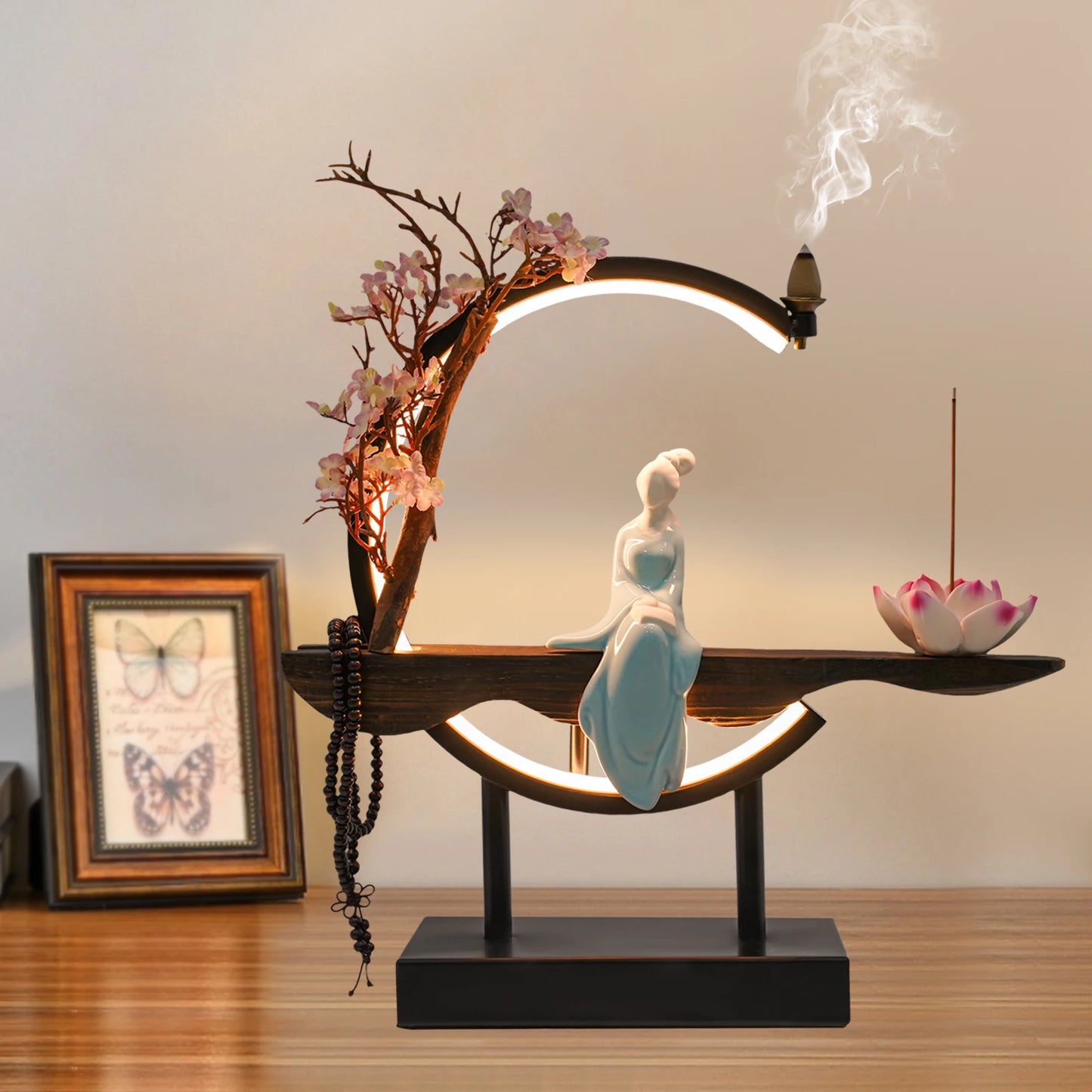 Bymaocar New Chinese Style Zen Meditation Incense Burner Set Unique Smoke Tabletop Decoration for Living Rooms Tea Rooms