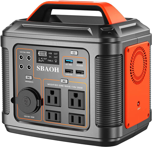 Portable Power Station 300W 296Wh Solar Generator Quick Charge 110V AC Outlets DC Ports and LED Flashlight Lithium Battery