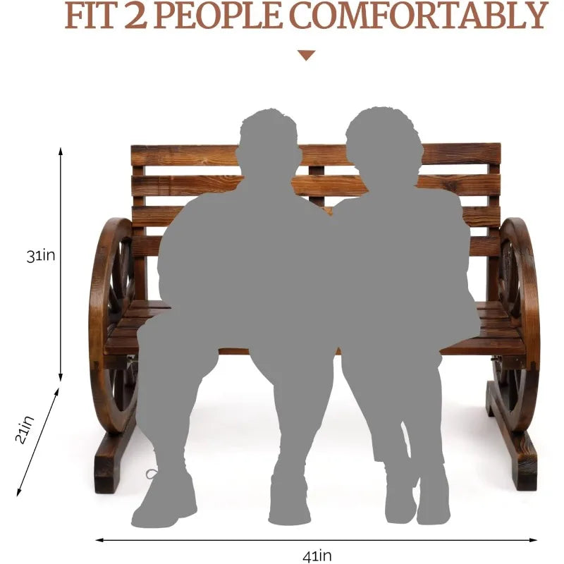 Hign Concerned Rustic Wooden Wheel Wagon Bench Outdoor