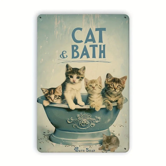Vintage Cat Bath Metal Sign Wall Art for Home Cafe Bar Garage Decor 8x12 Inch Iron Crafts