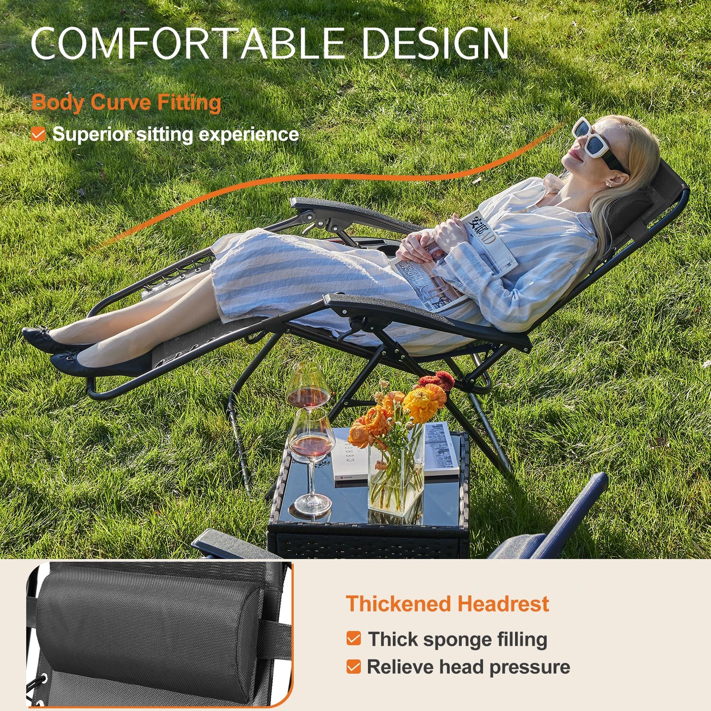 JHK Zero Gravity Portable Recliner Camping Lounge Chair