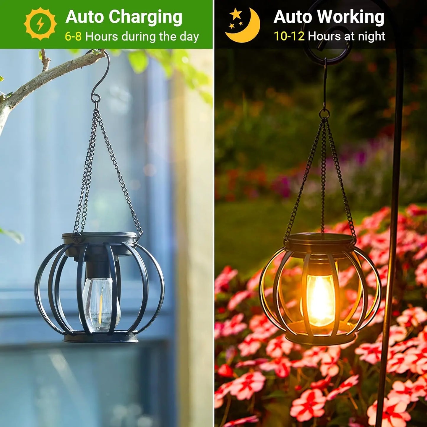 KPSTEK 2 Pack Orbicular Hanging Solar Lights Auto On Off