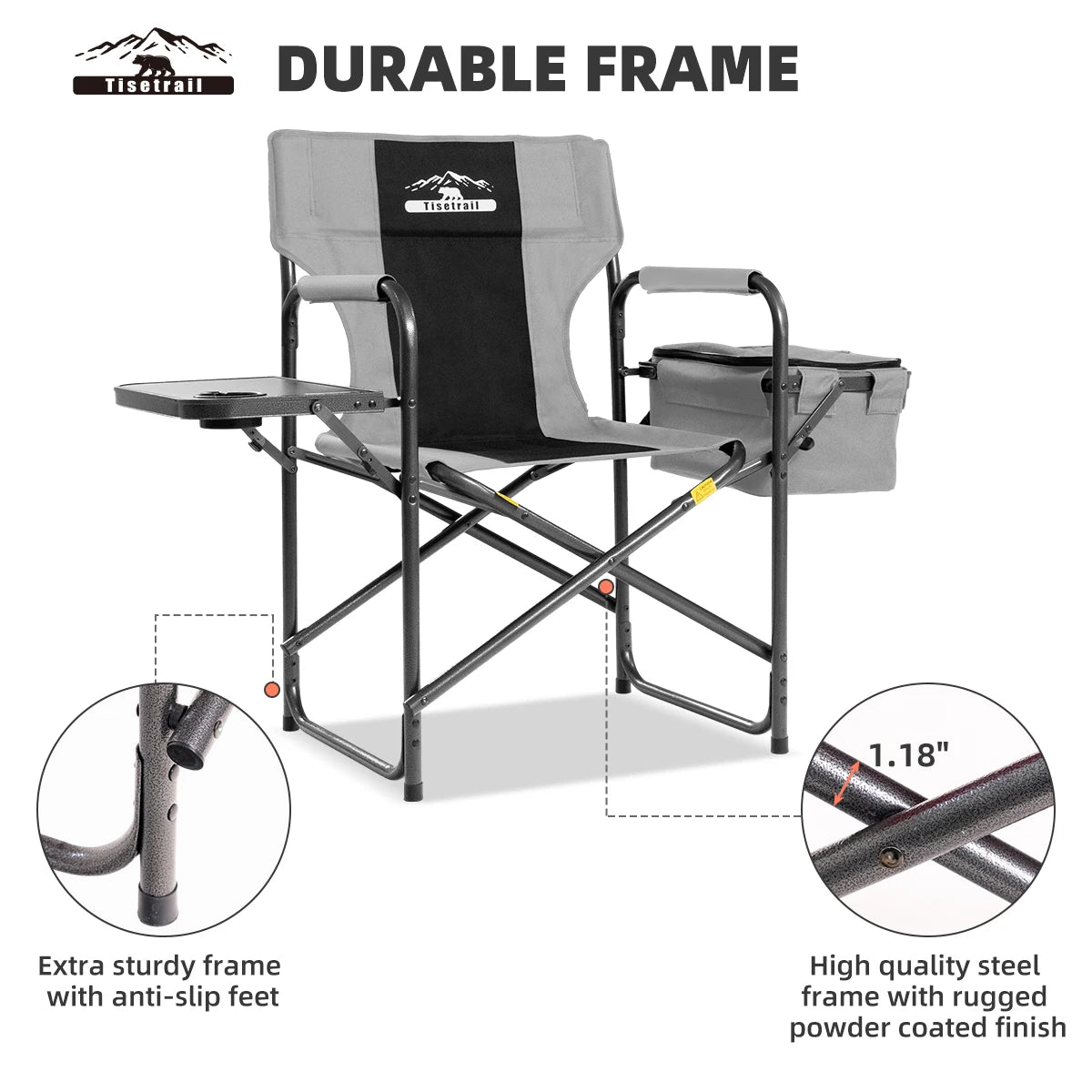 Tisetrail Director Camping Chair with Cooler Bag and Foldable Side Tray Outdoor Lawn Chair Gray and Black