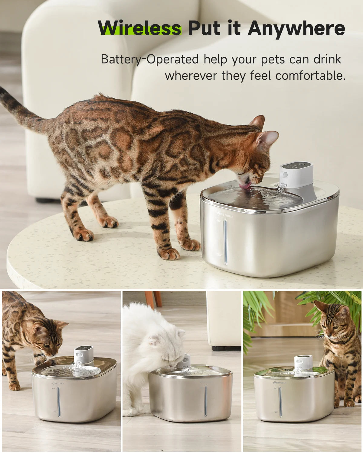APETDOLA Wireless Cat Water Fountain Auto Sensor Drinker