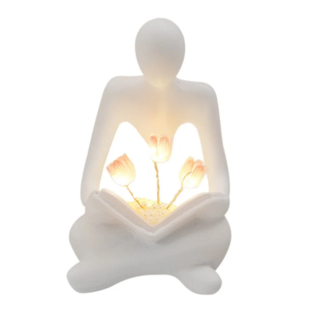 Desktop Thinker Sculpture Ornament Abstract Figure Statue Tulip Book Lamp Home Living Room Decoration Resin Crafts Birthday Gift