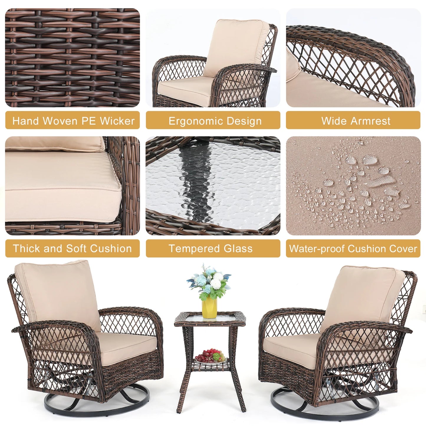 Outdoor Patio Furniture Set Swivel Gliders Rocker Bistro