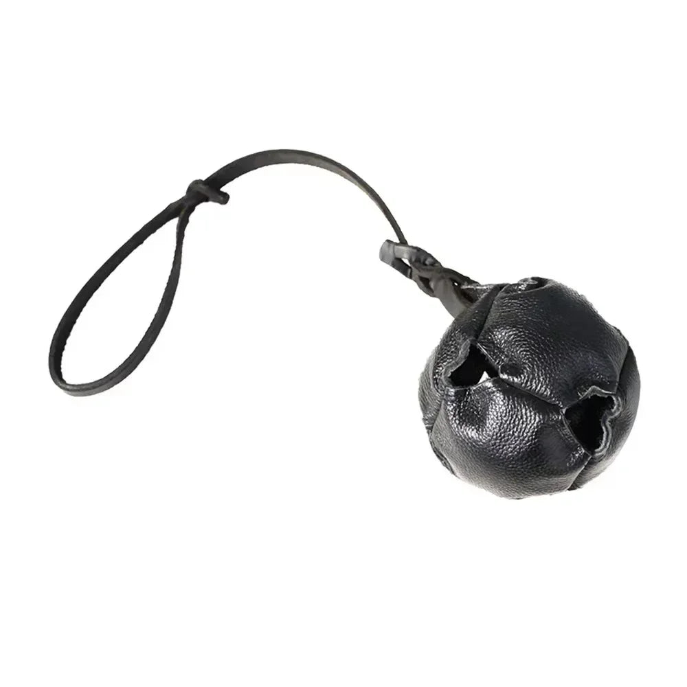 Leather Dog Training Ball Toy with Handle Soft Puppy Reward Tug Toy for Fetch and Catch