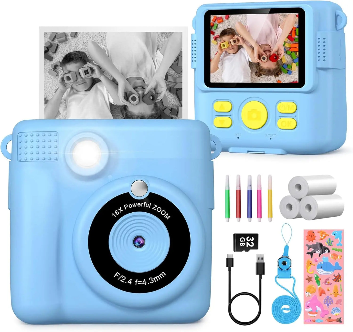 Kids Digital Camera 1080P HD Instant Print Portable Camera Toy with 32GB Card Gift for Boys and Girls Ages 3 to 12