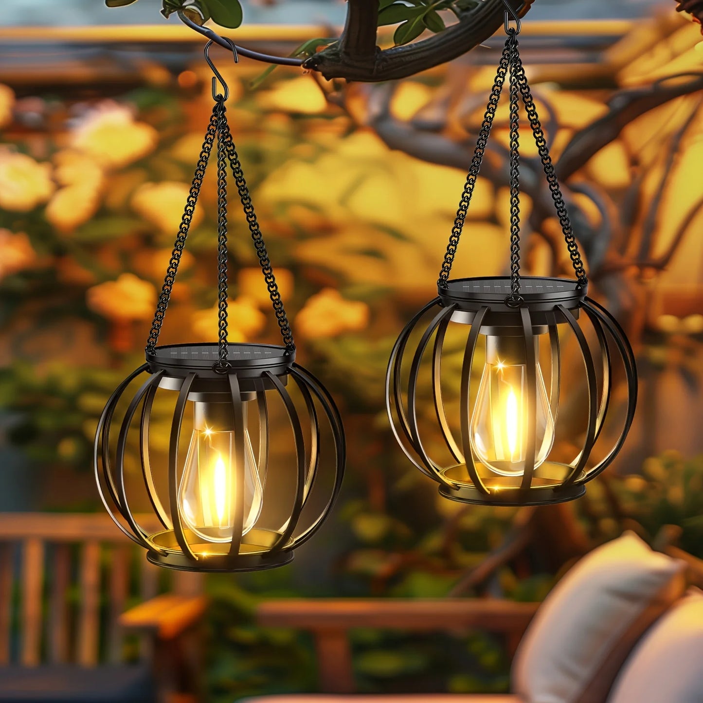 KPSTEK 2 Pack Orbicular Hanging Solar Lights Auto On Off