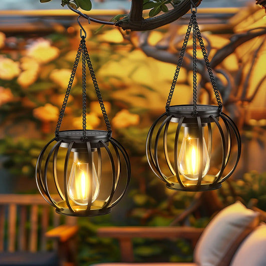KPSTEK 2 Pack Orbicular Hanging Solar Lights Auto On Off