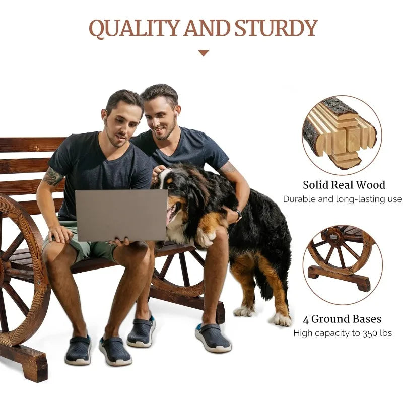 Hign Concerned Rustic Wooden Wheel Wagon Bench Outdoor