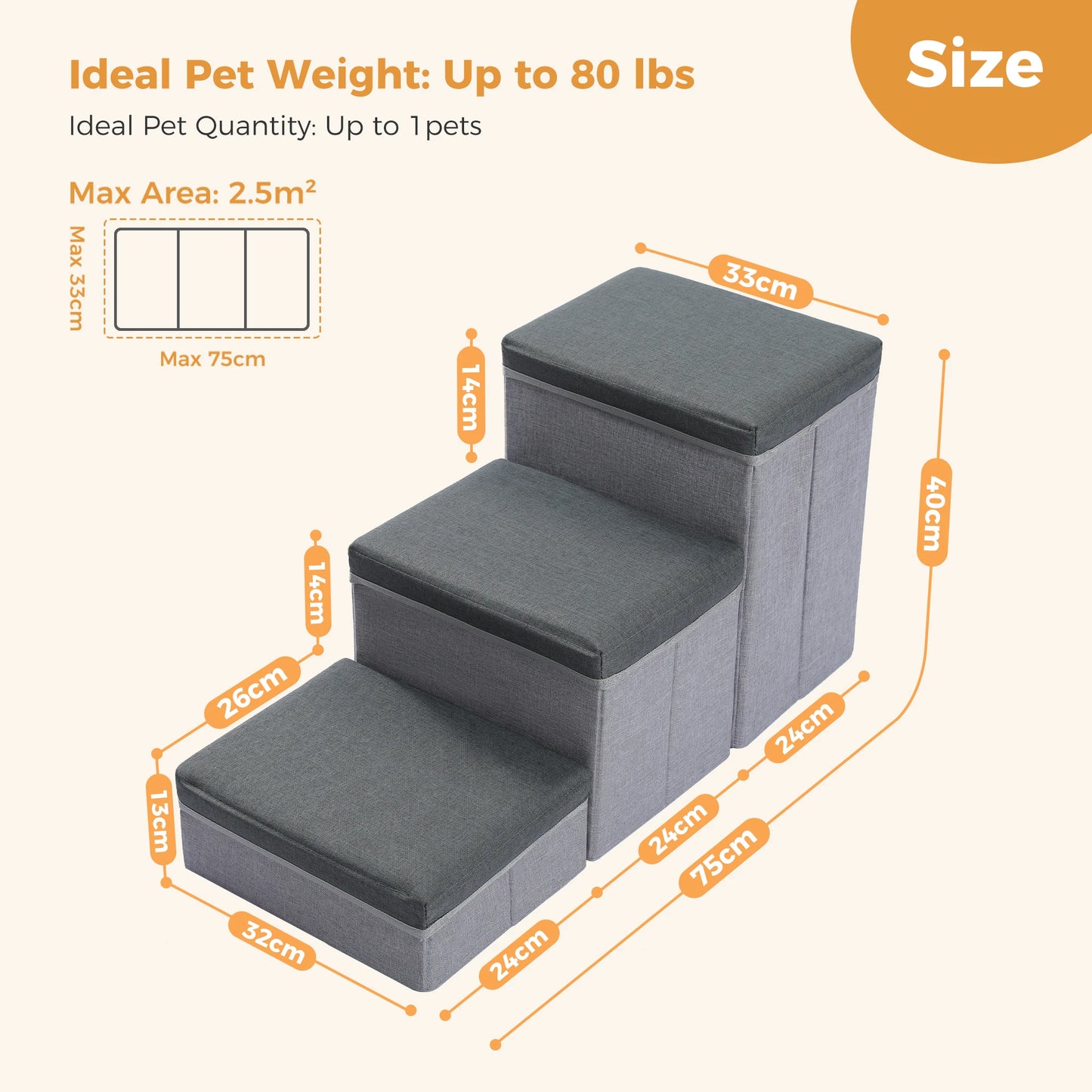 3 Tier Dog Stairs Foldable Pet Stair with Storage Box Adjustable Height Dog Steps for Small Old Dogs and Cats Non Slip Pet Ramp Indoor