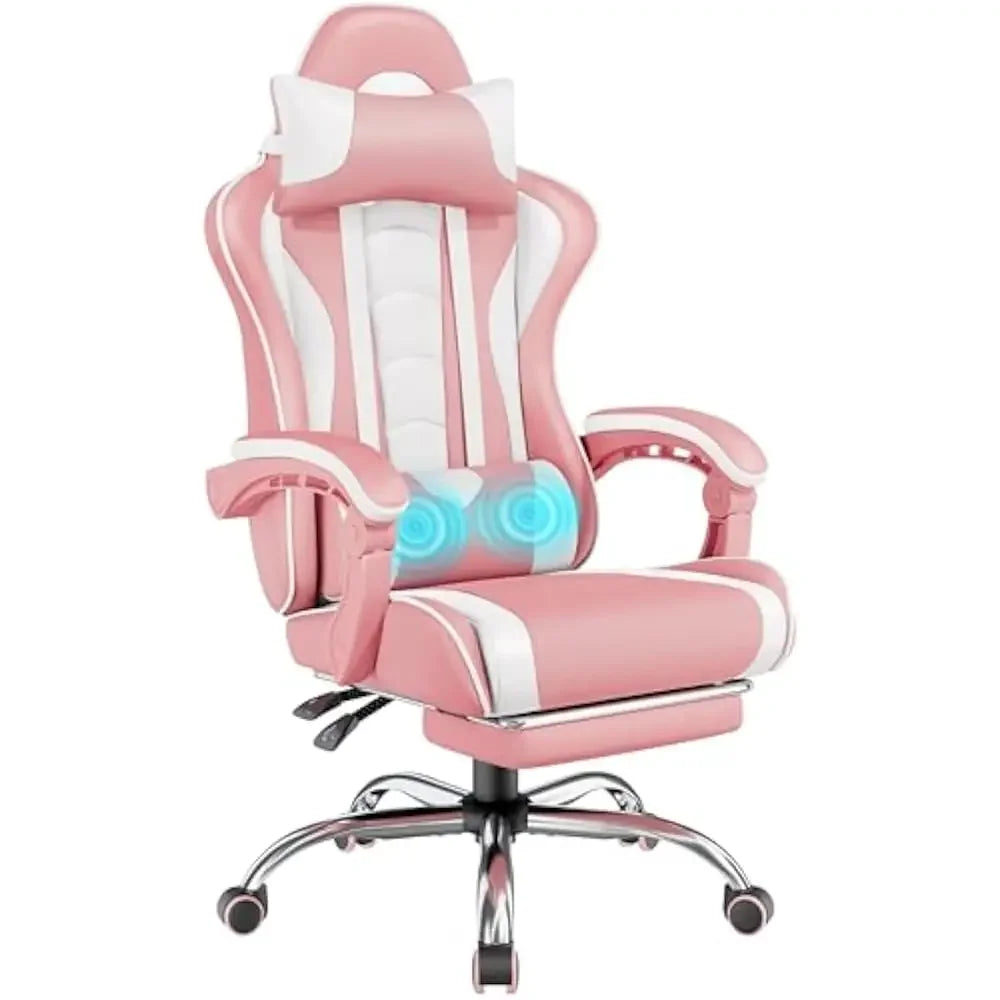 Ergonomic Gaming Chair with Swivel Seat and Headrest Adjustable Video Game Chair with Massage Lumbar Support and Footrest Height