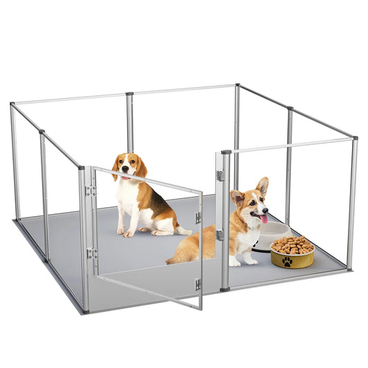 Extra Large Dog Playpen Acrylic Enclosure Pet Animal Bunny Ferrets Dog Fence Cage Whelping Box with Waterproof Pad