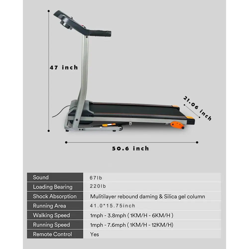 Folding Treadmill 2.5HP 12KM/H Foldable Home Fitness Equipment with LCD for Walking Running Cardio Exercise Machine