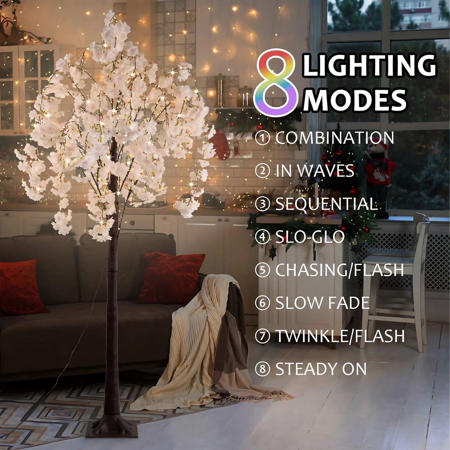 Cherry Blossom Tree Light 6ft Lighted Tree Decoration Indoor 450 LED Lights Artificial Warm Light
