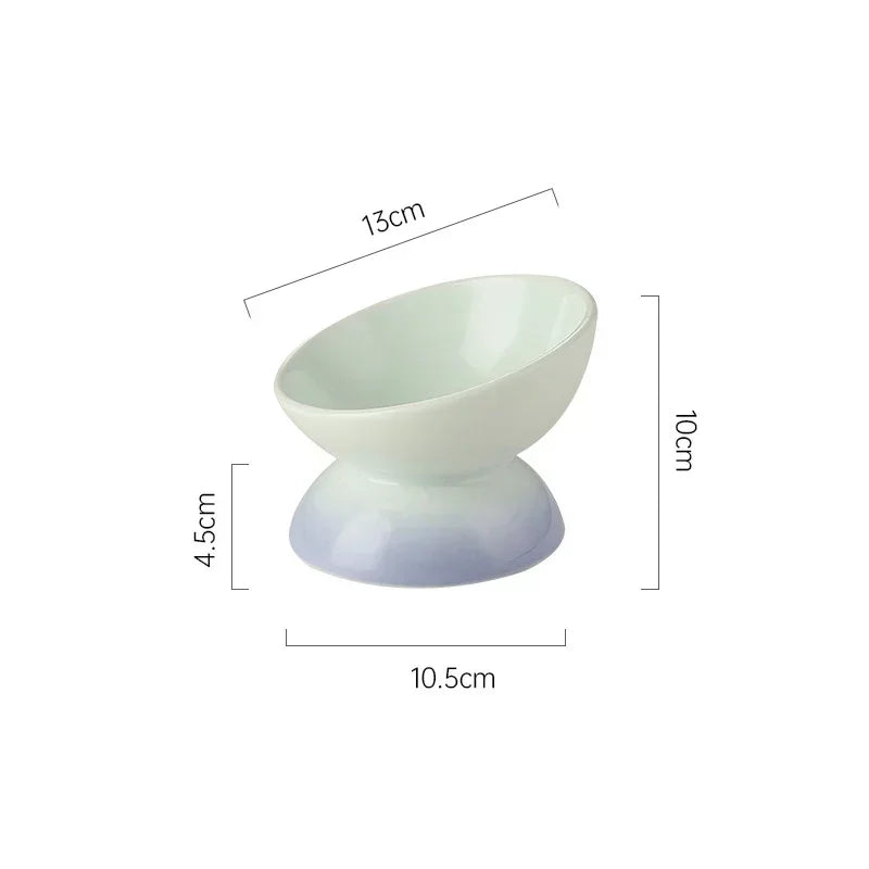 Cat Ceramic Bowl Gradient Pet Food Water Feeder Raised Tilted Design for Small Dogs and Cats